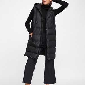 Zara | Jackets & Coats | Zara Black Quilted Padded Puffer Hodded Long Vest | Poshmark